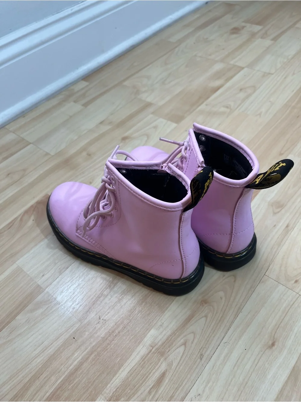 Dr Martens Junior Zavala J Combat Boots Pastel Pink Leather Lace Up  1